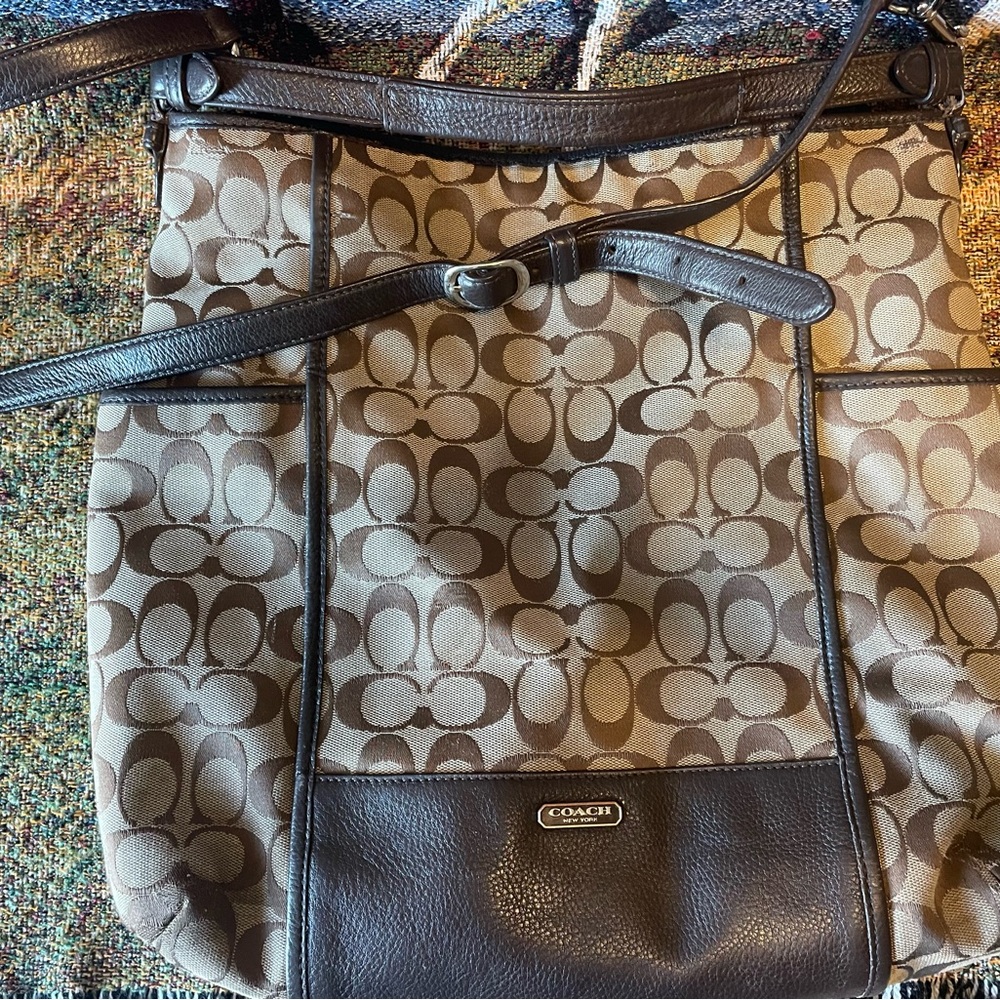 Coach Tan and Brown Signature Shoulder Bag